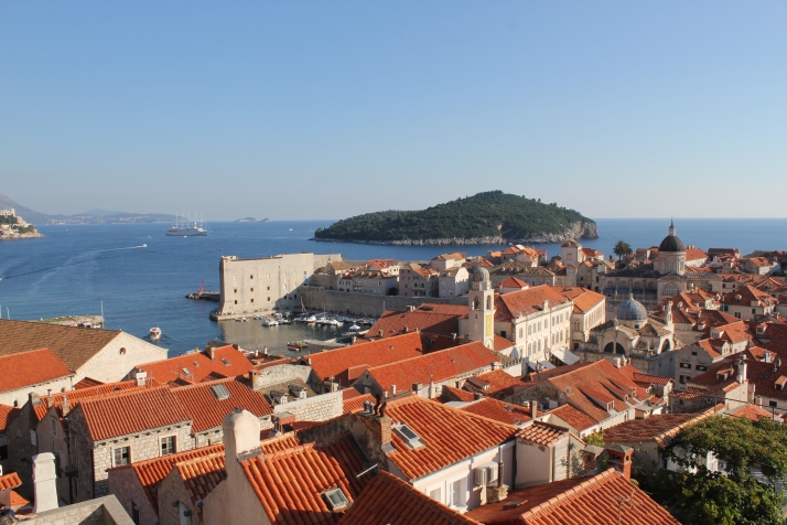 Looking out over Dubrovnik harbor from the city walls.